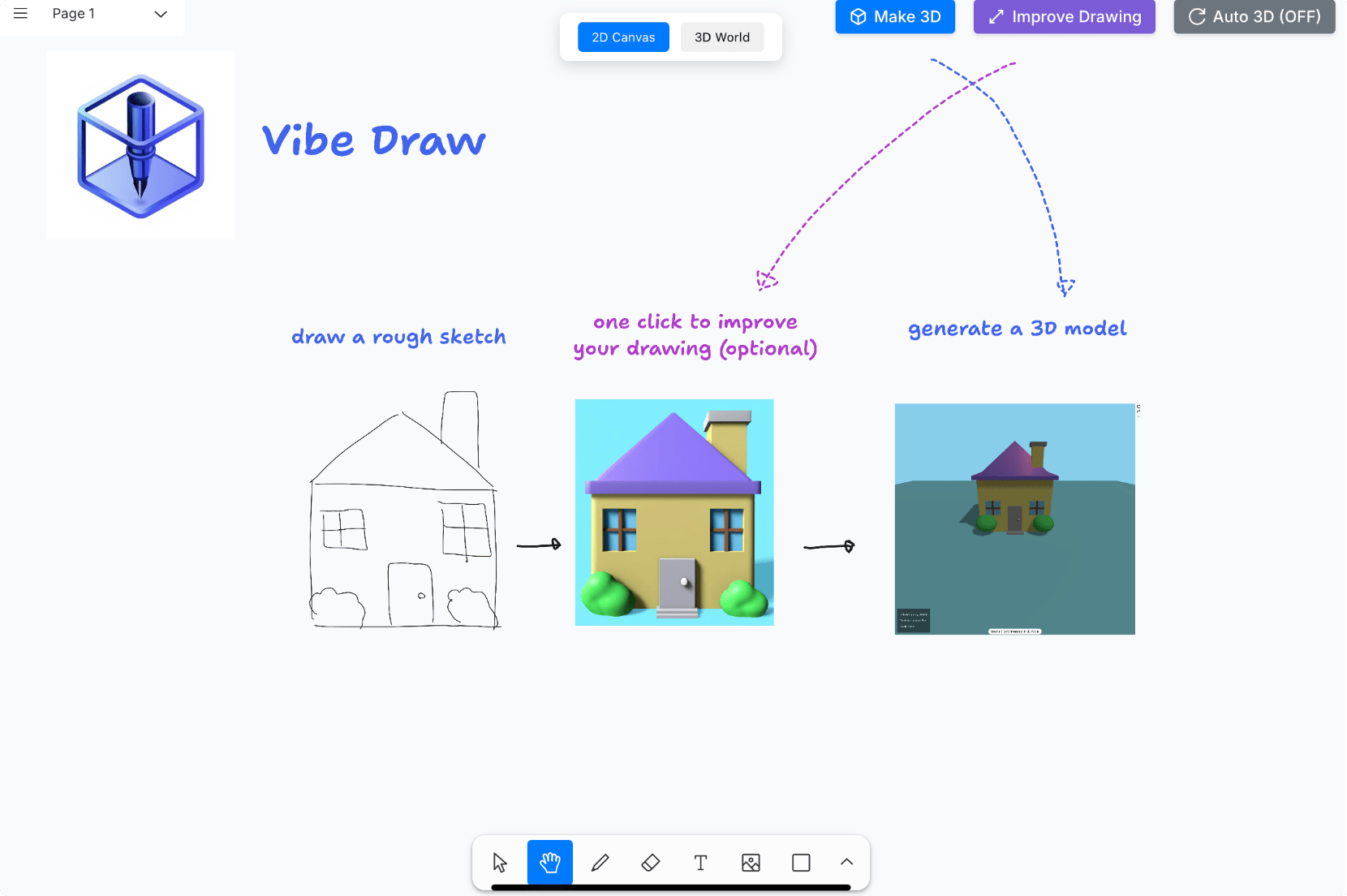 Vibe Draw:可以将涂鸦变成令人惊叹的3D 建模,一款神奇的AI工具